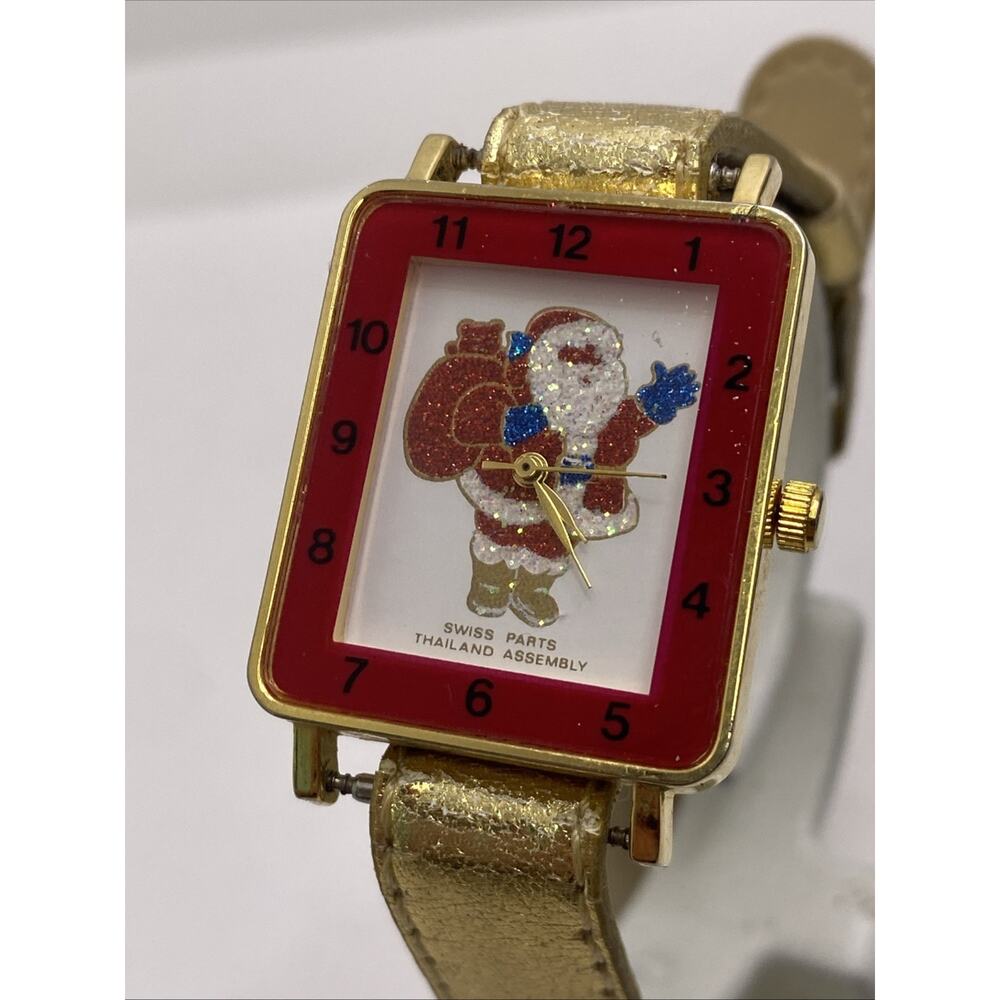 Vintage Christmas Gold Tank Watch Works New Battery